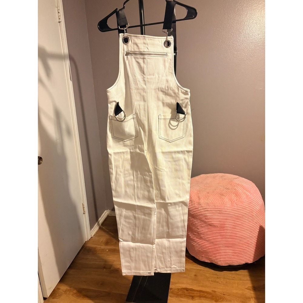 Choosy White with Black Accent Overalls Womens Sz XS Straight Leg Denim